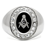 TK8X023 - High polished (no plating) Stainless Steel Ring with Top Grade Crystal  in Clear - Alamode