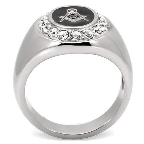 TK8X023 - High polished (no plating) Stainless Steel Ring with Top Grade Crystal in Clear - Alamode - Flyclothing LLC