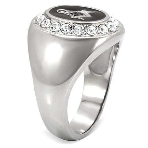 TK8X023 - High polished (no plating) Stainless Steel Ring with Top Grade Crystal in Clear - Alamode - Flyclothing LLC