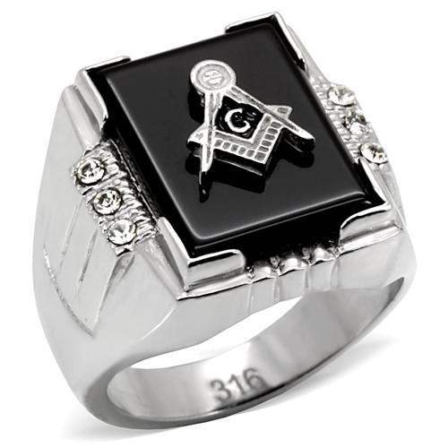 TK8X027 - High polished (no plating) Stainless Steel Ring with Semi-Precious Agate in Jet - Alamode - Flyclothing LLC