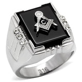 TK8X027 - High polished (no plating) Stainless Steel Ring with Semi-Precious Agate in Jet - Alamode