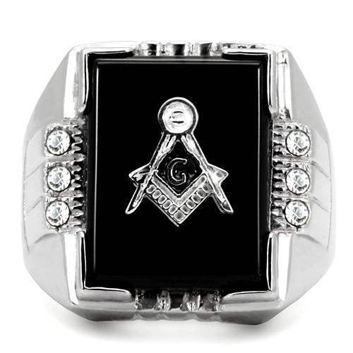 TK8X027 - High polished (no plating) Stainless Steel Ring with Semi-Precious Agate in Jet - Alamode - Flyclothing LLC