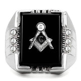 TK8X027 - High polished (no plating) Stainless Steel Ring with Semi-Precious Agate in Jet - Alamode - Flyclothing LLC