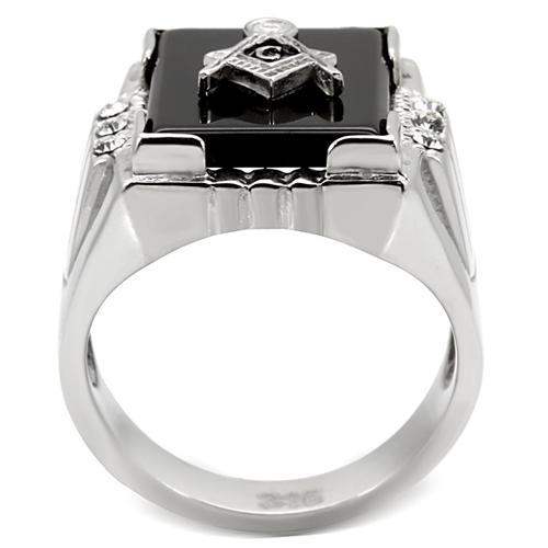 TK8X027 - High polished (no plating) Stainless Steel Ring with Semi-Precious Agate in Jet - Alamode - Flyclothing LLC