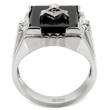 TK8X027 - High polished (no plating) Stainless Steel Ring with Semi-Precious Agate in Jet - Alamode