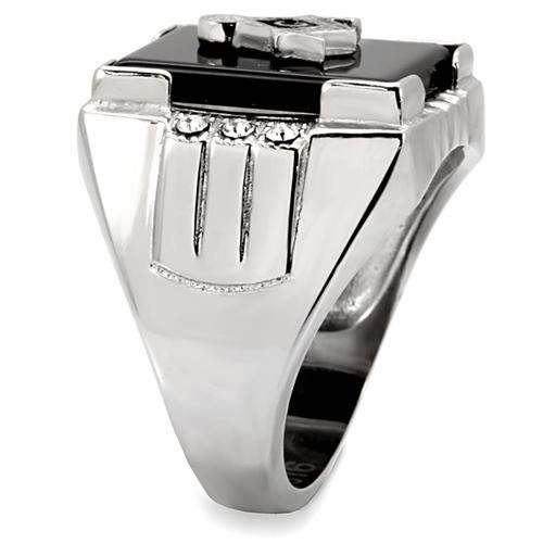 TK8X027 - High polished (no plating) Stainless Steel Ring with Semi-Precious Agate in Jet - Alamode - Flyclothing LLC