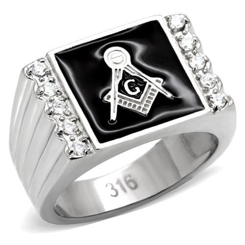TK8X030 - High polished (no plating) Stainless Steel Ring with AAA Grade CZ  in Clear - Alamode