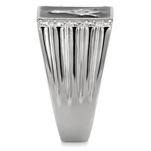 TK8X030 - High polished (no plating) Stainless Steel Ring with AAA Grade CZ in Clear - Alamode - Flyclothing LLC