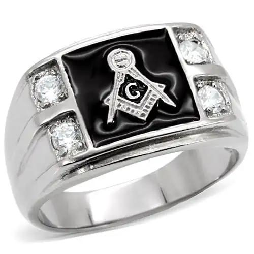 TK8X031 - High polished (no plating) Stainless Steel Ring with AAA Grade CZ  in Clear - Alamode