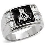 TK8X031 - High polished (no plating) Stainless Steel Ring with AAA Grade CZ  in Clear - Alamode