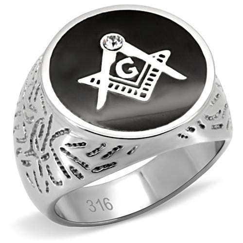 TK8X034 - High polished (no plating) Stainless Steel Ring with Top Grade Crystal  in Clear - Alamode
