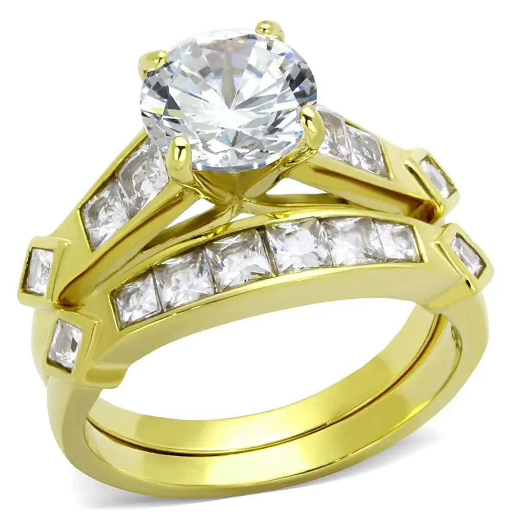 TK8X040 - IP Gold(Ion Plating) Stainless Steel Ring with AAA Grade CZ in Clear - Alamode - Flyclothing LLC