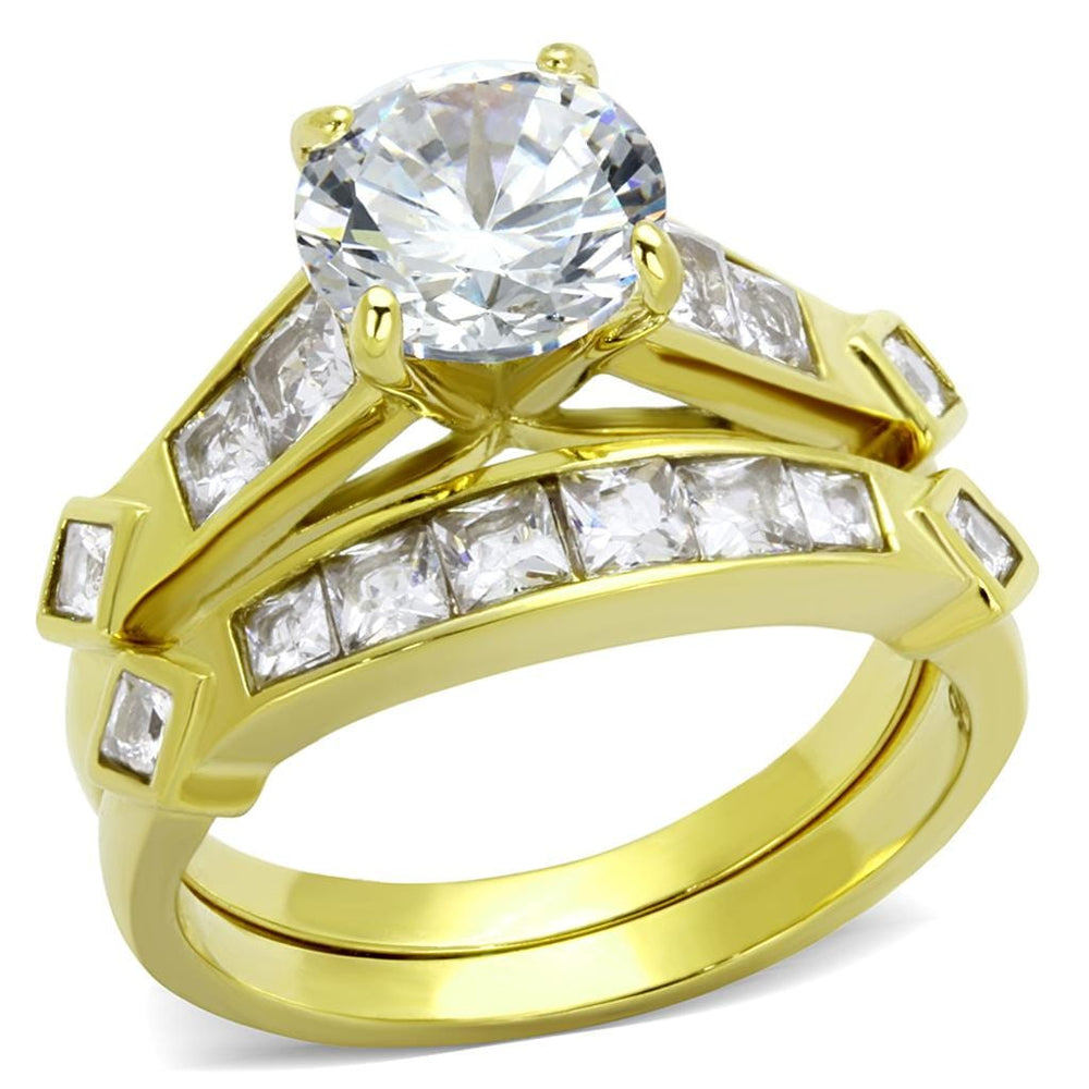 TK8X040 - IP Gold(Ion Plating) Stainless Steel Ring with AAA Grade CZ  in Clear - Alamode