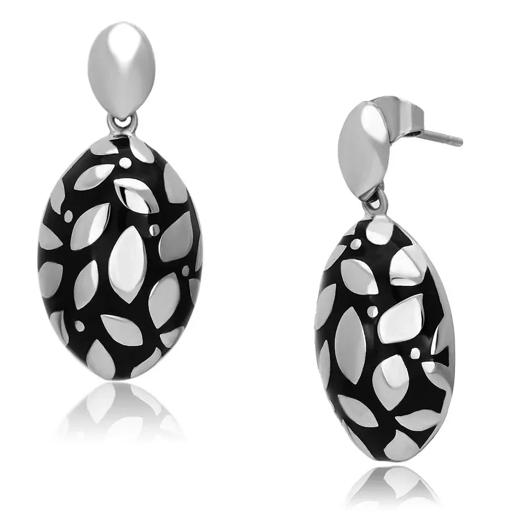 TK912 - High polished (no plating) Stainless Steel Earrings with Epoxy in Jet - Alamode - Flyclothing LLC