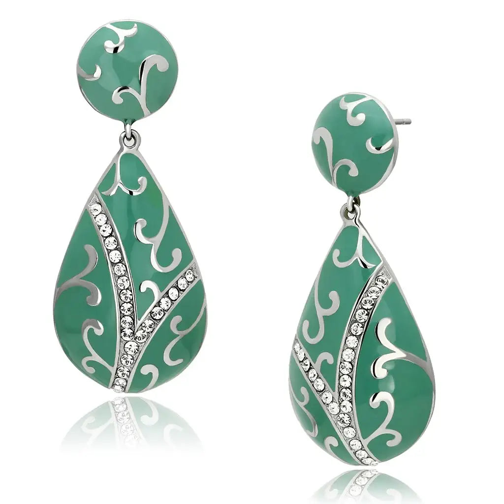 TK915 - High polished (no plating) Stainless Steel Earrings with Top Grade Crystal in Clear - Alamode - Flyclothing LLC