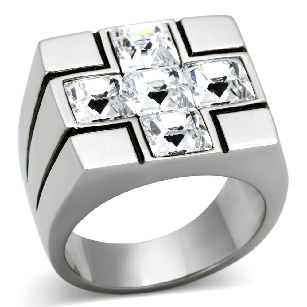 TK919 - High polished (no plating) Stainless Steel Ring with Top Grade Crystal  in Clear - Alamode