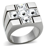 TK919 - High polished (no plating) Stainless Steel Ring with Top Grade Crystal  in Clear - Alamode