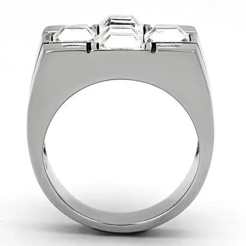 TK919 - High polished (no plating) Stainless Steel Ring with Top Grade Crystal in Clear - Alamode - Flyclothing LLC