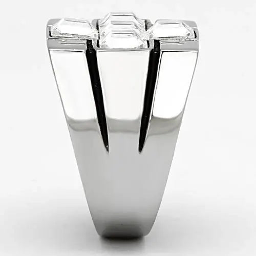 TK919 - High polished (no plating) Stainless Steel Ring with Top Grade Crystal in Clear - Alamode - Flyclothing LLC