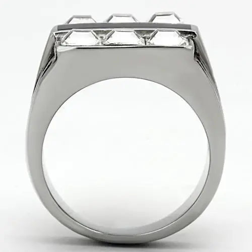 TK920 - High polished (no plating) Stainless Steel Ring with Top Grade Crystal in Clear - Alamode - Flyclothing LLC