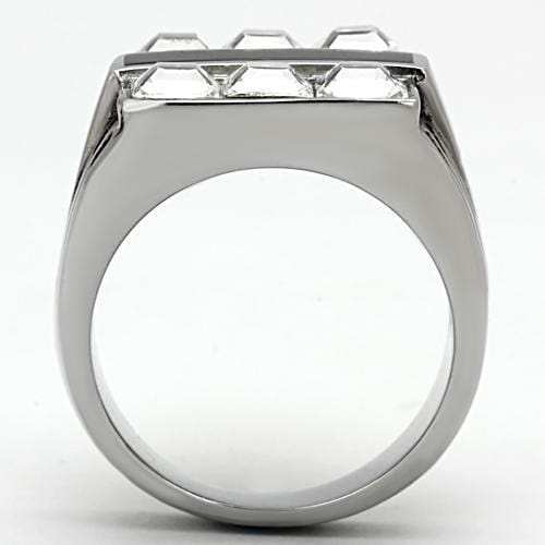 TK920 - High polished (no plating) Stainless Steel Ring with Top Grade Crystal in Clear - Alamode - Flyclothing LLC
