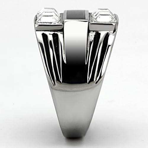 TK920 - High polished (no plating) Stainless Steel Ring with Top Grade Crystal in Clear - Alamode - Flyclothing LLC