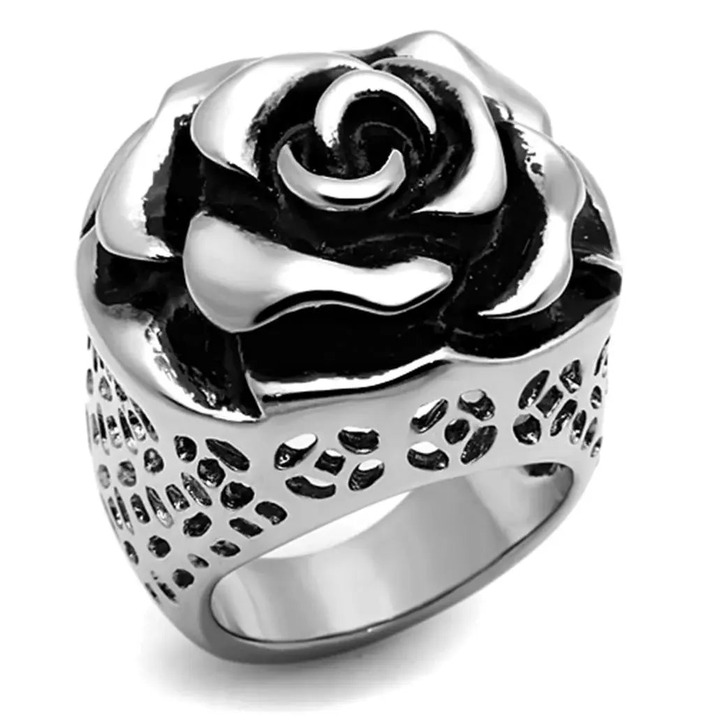 TK922 - High polished (no plating) Stainless Steel Ring with Epoxy in Jet - Alamode - Flyclothing LLC