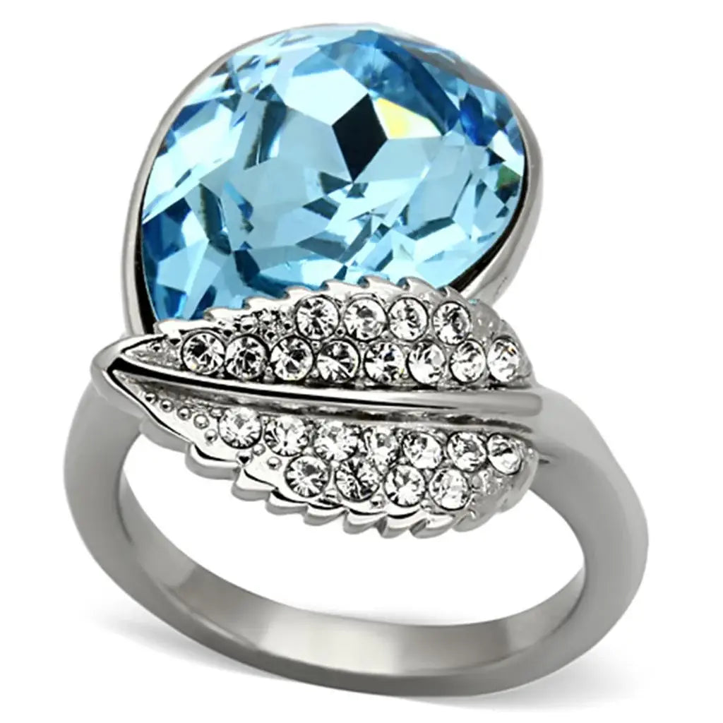 TK930 - High polished (no plating) Stainless Steel Ring with Top Grade Crystal in Sea Blue - Alamode - Flyclothing LLC