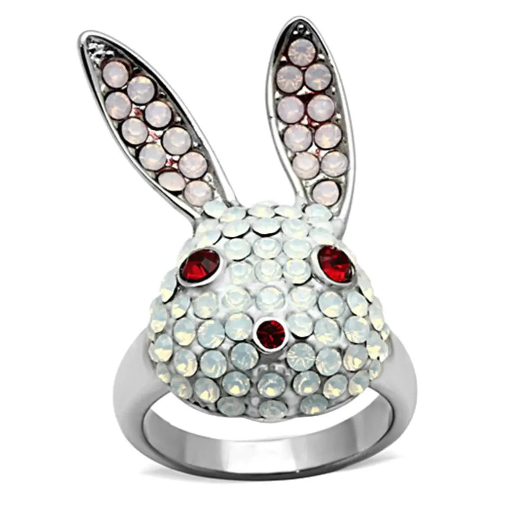 TK931 - High polished (no plating) Stainless Steel Ring with Top Grade Crystal in Multi Color - Alamode - Flyclothing LLC