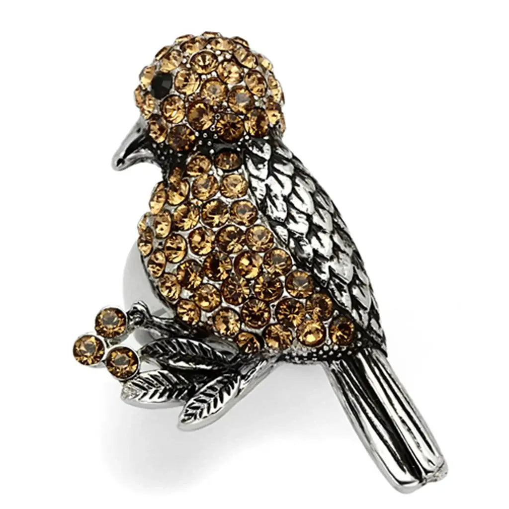 TK932 - High polished (no plating) Stainless Steel Ring with Top Grade Crystal in Smoked Quartz - Alamode - Flyclothing LLC