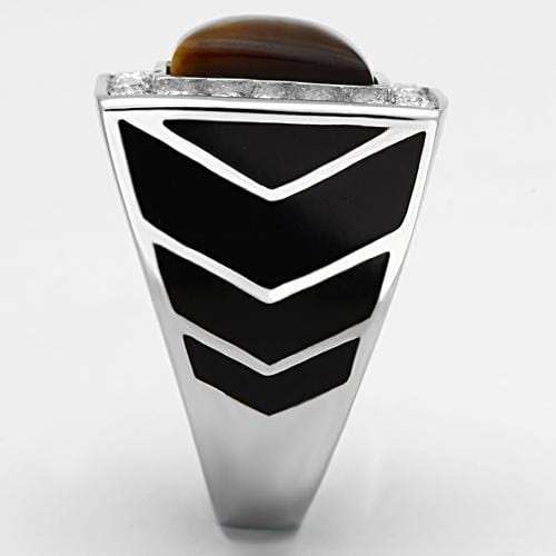 TK938 - High polished (no plating) Stainless Steel Ring with Synthetic Tiger Eye in Topaz - Alamode - Flyclothing LLC