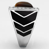 TK938 - High polished (no plating) Stainless Steel Ring with Synthetic Tiger Eye in Topaz - Alamode