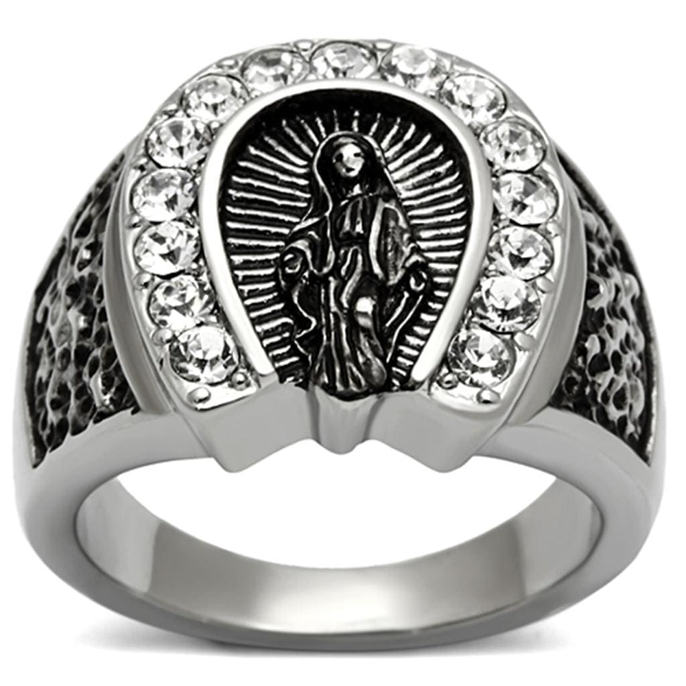 TK942 - High polished (no plating) Stainless Steel Ring with Top Grade Crystal  in Clear - Alamode