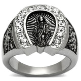 TK942 - High polished (no plating) Stainless Steel Ring with Top Grade Crystal  in Clear - Alamode