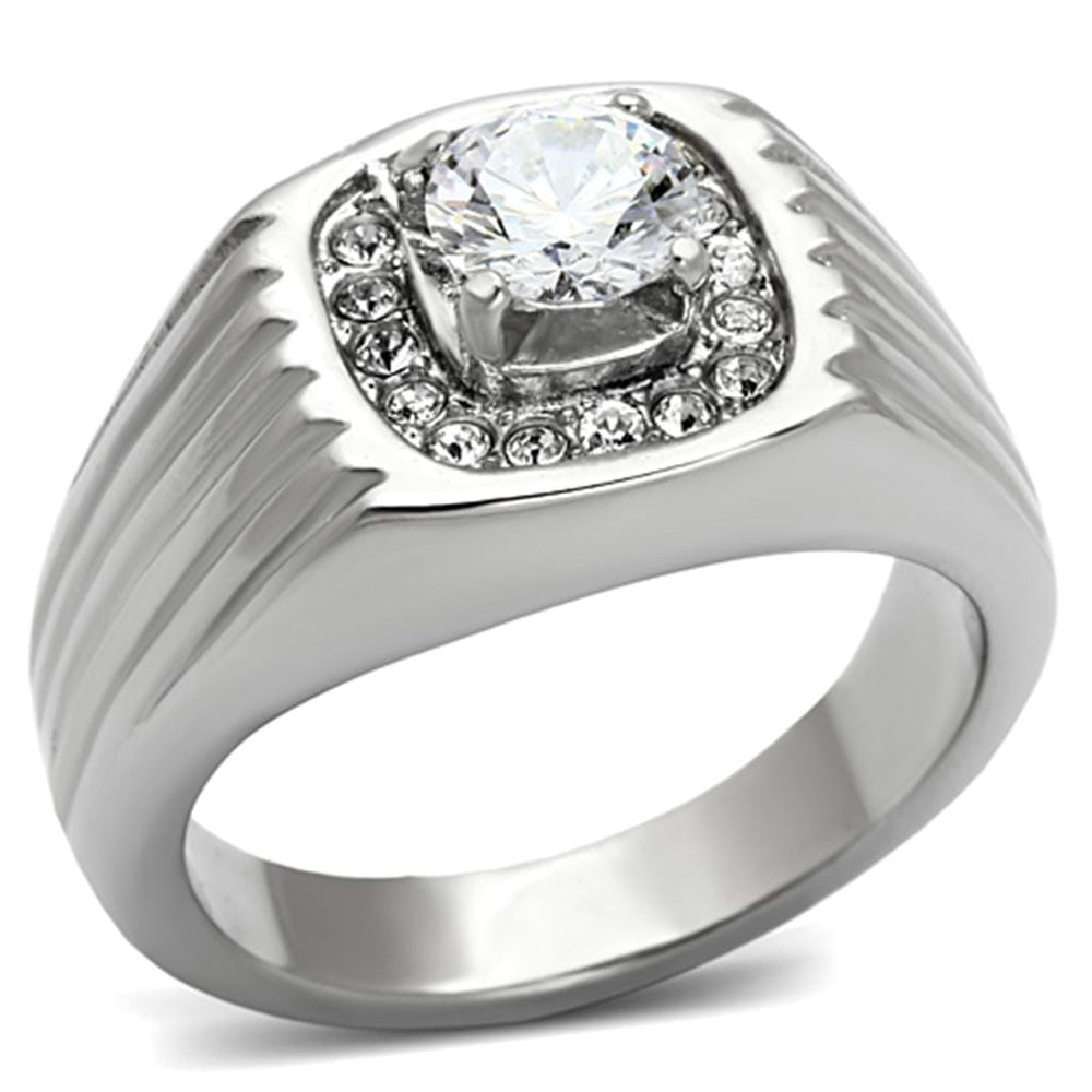 TK943 - High polished (no plating) Stainless Steel Ring with AAA Grade CZ  in Clear - Alamode