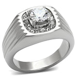 TK943 - High polished (no plating) Stainless Steel Ring with AAA Grade CZ  in Clear - Alamode