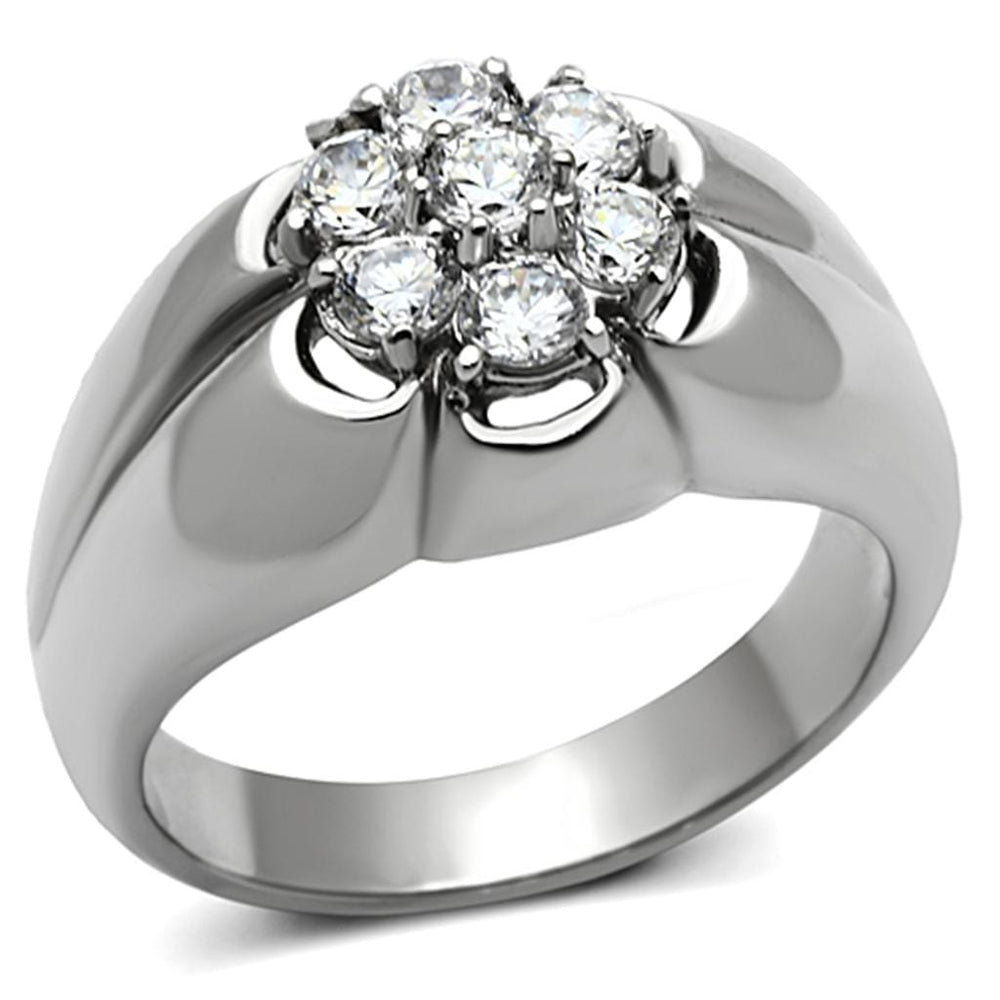 TK944 - High polished (no plating) Stainless Steel Ring with AAA Grade CZ  in Clear - Alamode