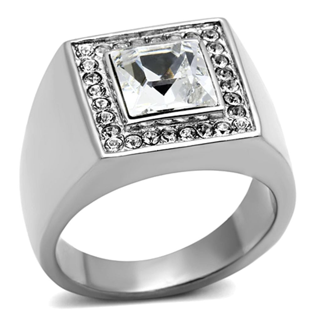 TK945 - High polished (no plating) Stainless Steel Ring with Top Grade Crystal  in Clear - Alamode