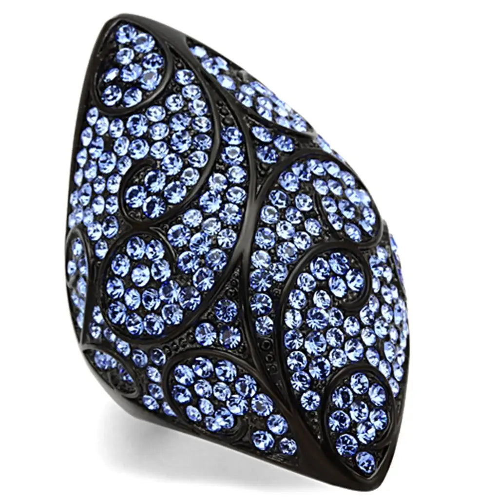 TK949 - IP Black(Ion Plating) Stainless Steel Ring with Top Grade Crystal in Sapphire - Alamode - Flyclothing LLC