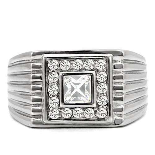 TK95312 - High polished (no plating) Stainless Steel Ring with Top Grade Crystal in Clear - Alamode - Flyclothing LLC
