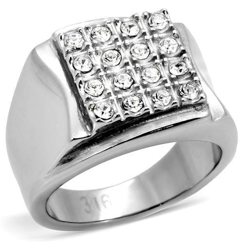 TK95409 - High polished (no plating) Stainless Steel Ring with Top Grade Crystal  in Clear - Alamode