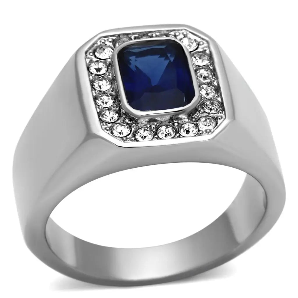 TK954 - High polished (no plating) Stainless Steel Ring with Synthetic Synthetic Glass in Montana - Alamode - Flyclothing LLC