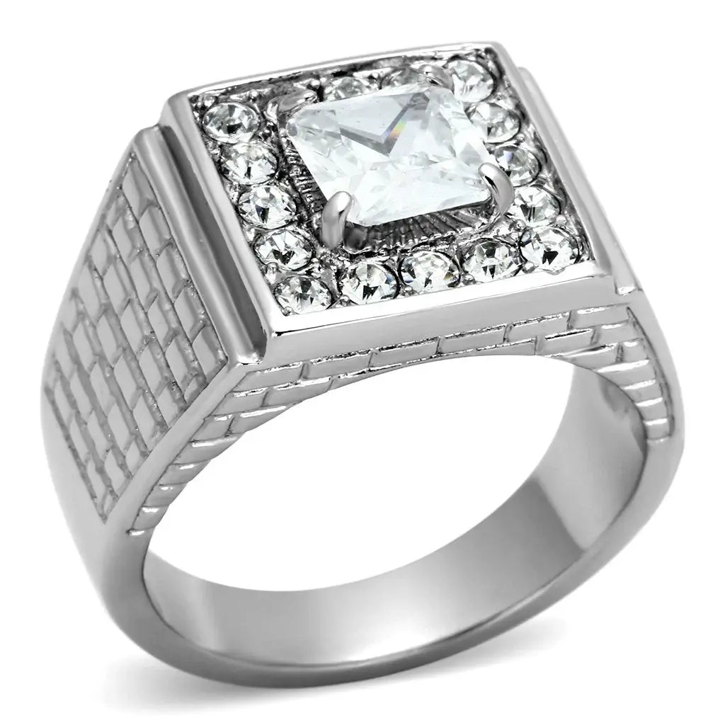 TK955 - High polished (no plating) Stainless Steel Ring with AAA Grade CZ in Clear - Alamode - Flyclothing LLC