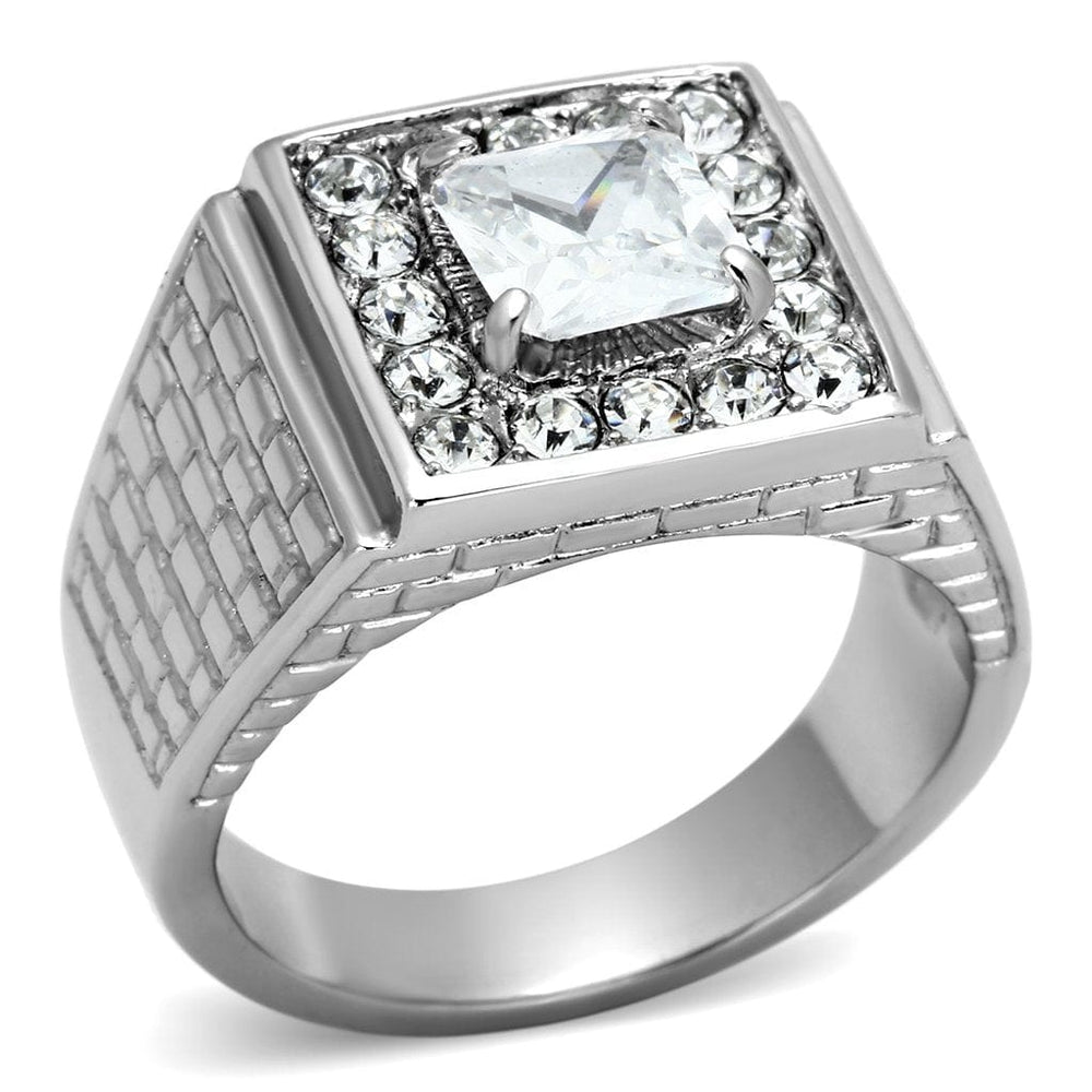 TK955 - High polished (no plating) Stainless Steel Ring with AAA Grade CZ  in Clear - Alamode