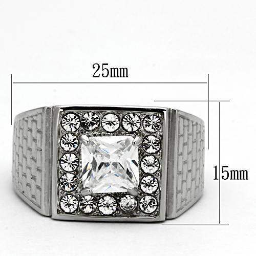 TK955 - High polished (no plating) Stainless Steel Ring with AAA Grade CZ in Clear - Alamode - Flyclothing LLC