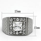 TK955 - High polished (no plating) Stainless Steel Ring with AAA Grade CZ  in Clear - Alamode