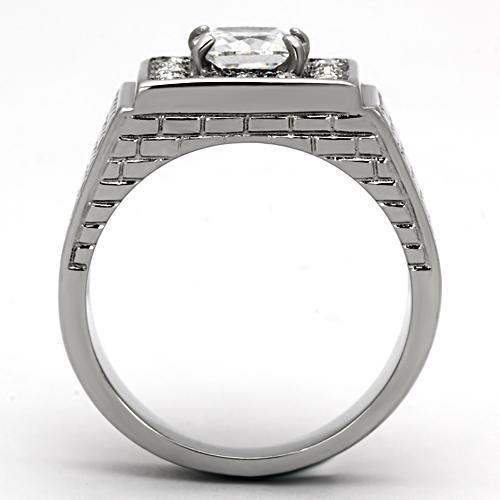 TK955 - High polished (no plating) Stainless Steel Ring with AAA Grade CZ in Clear - Alamode - Flyclothing LLC