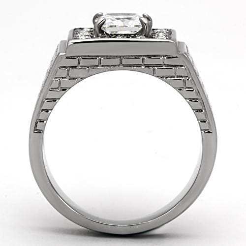TK955 - High polished (no plating) Stainless Steel Ring with AAA Grade CZ in Clear - Alamode - Flyclothing LLC