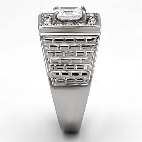 TK955 - High polished (no plating) Stainless Steel Ring with AAA Grade CZ in Clear - Alamode - Flyclothing LLC