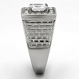 TK955 - High polished (no plating) Stainless Steel Ring with AAA Grade CZ  in Clear - Alamode
